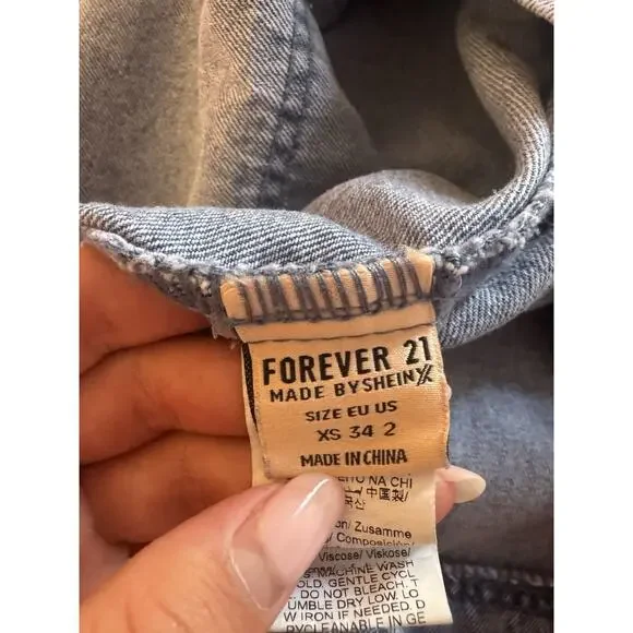 Forever 21 Shift Dress Sleeveless Denim Blue Women's XS High Neck - Picture 5 of 7